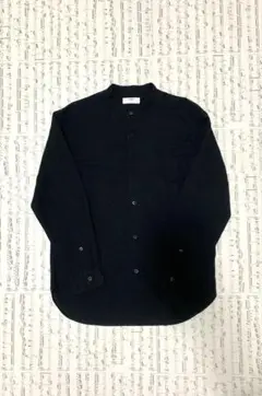 ユニクロ　コットンリネンスタンドカラーシャツ長袖　メンズ　ブラック　M