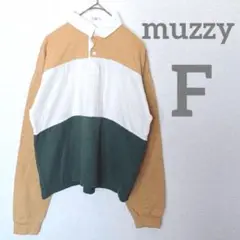 【muzzy】長袖ポロシャツ　ラガーシャツ　ボーダー　マルチカラー　綿　メンズF