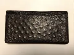 オーストリッチレザー 本革 黒 長財布 メンズ