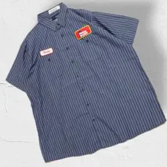 メキシコ製 90s UniWeave ストライプ ワークシャツ 半袖 ワッペン