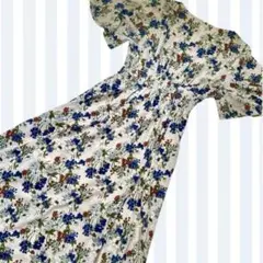 【美品】授乳ワンピース　 授乳服　フレアスリーブ　花柄　ロングワンピース　白　夏