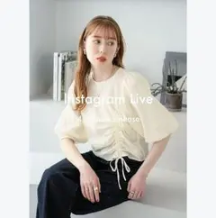 未使用◾hinari シャーリング リボンブラウス パフスリーブ mystic