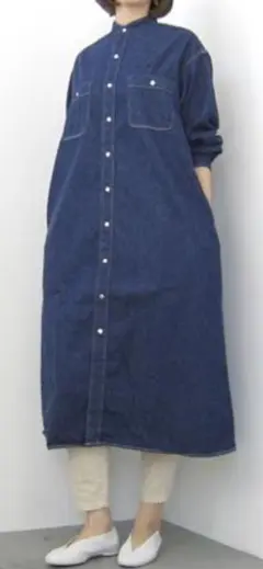 orslow オアスロウ デニム スタンドカラー ロングシャツ ワンピース