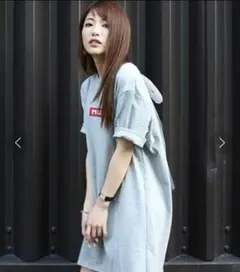 美品 ミルクフェド ミコアメリコラボ バックチュール リボンTシャツワンピ