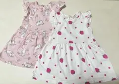 値下げ！H&M 6~9M ワンピ2枚セット (いちご×ホワイト/うさぎ×ピンク)