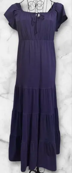 【美品】ユニクロ ティアードロングワンピース M パープル