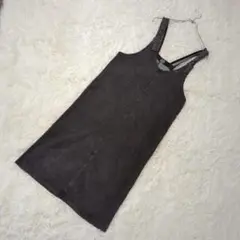 lemontree ブラックデニム風　ジャンパースカート　ストレッチあり　M