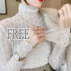 チュール　シースルー　トップス　タートルネック　ホワイト　FREESIZE