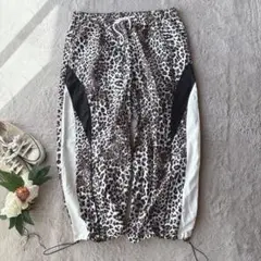 美品(3XL)ワイドパンツ/イージー/ズボン/ヒョウ柄/ウエスト総ゴム/ジャージ
