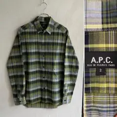 美品 A.P.C グリーン 長袖 チェックシャツ APC