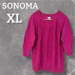 Sonoma ニット 【XL】 マゼンタ ピンク 五分袖 春 秋 ヴィンテージ