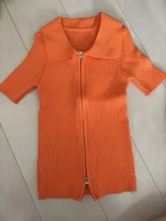 新品　未使用　オレンジ リブ編み 半袖　トップス