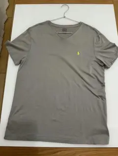 ラルフローレン　グレー Vネック Tシャツ Mサイズ　ロゴ／黄色