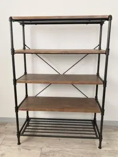 4段スチールラック・木製シェルフ