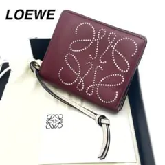 美品 ロエベ 折財布 ラウンドジップ アナグラム レザー レッド 購入証明書