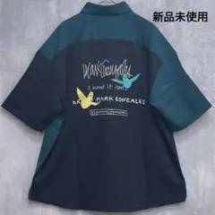 【新品未使用】マークゴンザレス 半袖シャツ 刺繍 ブラック グリーン M寸 配色
