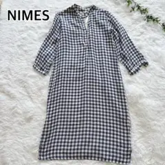 NIMES ★ガーゼ素材 ギンガムチェック柄 七分袖 シャツワンピース コットン