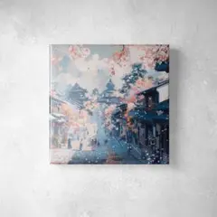 和風レトロな街並みと桜 アートキャンバス