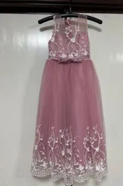 120 130 ピンク チュール×レース ロングドレス