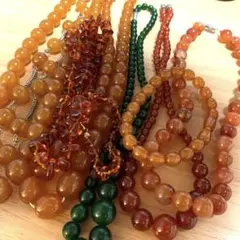 696)半額より安い、美品、天然翡翠、琥珀、瑪瑙ネックレスまとめ、