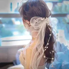 ウェディング ヘッドドレス リボン 結婚式 ヘアアクセサリー ブライダル