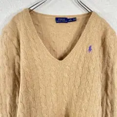 【美品・カシミヤ混】ポロ ラルフローレン ニット セーター ケーブル ポニー刺繍