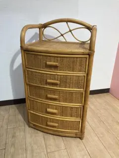 ラタン籐チェスト 家具 5段 タンス　レトロ アンティーク