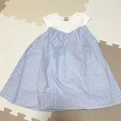 プティマイン ノースリーブ ワンピース 90cm 青白ストライプ