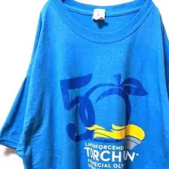 ギルダン 法執行機関 TORCHRUM Tシャツ ブルー 青色 XL 古着