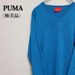 【美品】プーマパンチングメッシュシャドウビックロゴデザインVネックスポーツニット