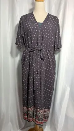 Avan Lily ノーカラーシャツワンピース　グレー