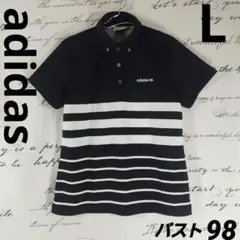 adidas　アディダス　大きめサイズL　濃紺×白　半袖　レディースゴルフシャツ