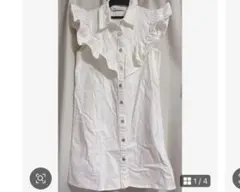ZARA デニム ノースリーブワンピース フリル ホワイト