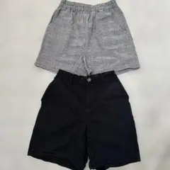 【150】ショートパンツ2枚セット　黒無地とグレンチェック