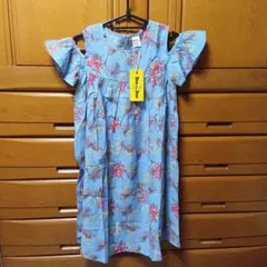 Bee des Bee　オフショルダーワンピース　140　ブルー花柄　タグ付新品