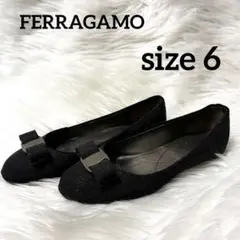 FERRAGAMO フェラガモ　パンプス　23cm相当 ラメ黒　ヴァラリボン　靴