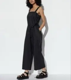 新品　UNIQLO リネンブレンドサロペット　2024 L 黒