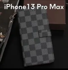 【iPhone13ProMax】手帳型 iPhoneケース チェック柄 ブラック