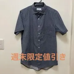 GRAND PHASE 半袖シャツ M サイズネイビー 幾何学模様
