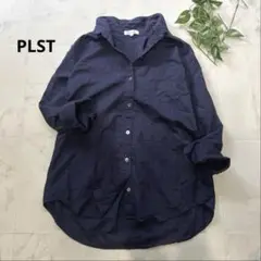 PLST プラステ　コットンリネン長袖シャツ　ブラウス　ダークネイビー　サイズＭ