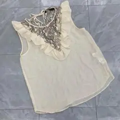 ZARA BASIC ノースリーブ レース フリル ブラウス クリーム Sサイズ