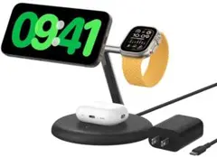 美品： Belkin 3in1 ワイヤレス充電スタンド Qi2/MagSafei