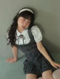 bubbles リボンベストレイヤードブラウス グレー