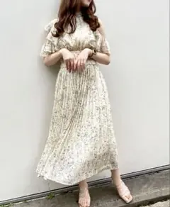 INGNI ロングワンピース 肩あき フリル　花柄