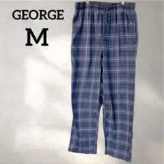 美品✨GEORGE【M】チェック柄 ルームウェア 部屋着　リラックス　ブルー　青