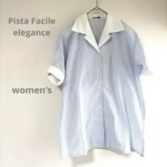 【Pista Facile elegance】半袖 シャツ ブラウス Ｆ　ブルー