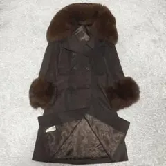 良品✨ロエベ ロングコート スエード ラムレザー 裏地総柄 ファー 濃茶色