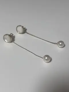 パール付きゴールドのロングピアス