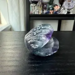 天然石フローライトの貝殻　置物　彫物NO.082308