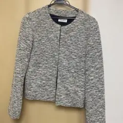 PLST ノーカラージャケット 黒と白ツイード